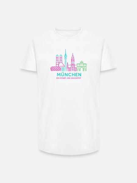 Munich Neon Skyline - Long Fit Men's T-Shirt - white
