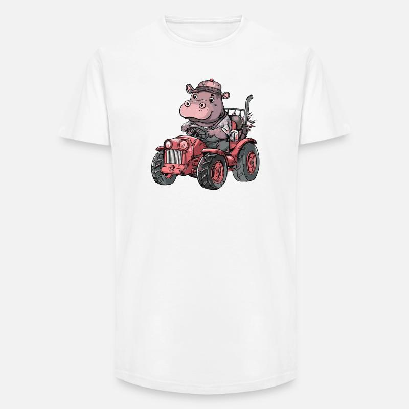 Nilpferd Traktor Farmer - Long Fit Männer T-Shirt - Weiß