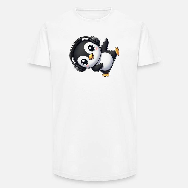 Lustiger Pinguin tanzt Breakdance mit Kopfhörer - Long Fit Männer T-Shirt - Weiß