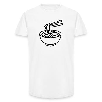 Croquis du bol de ramen – design minimaliste - T-shirt coupe longue homme - blanc - Devant - AI Model Male 185 light (185cm)