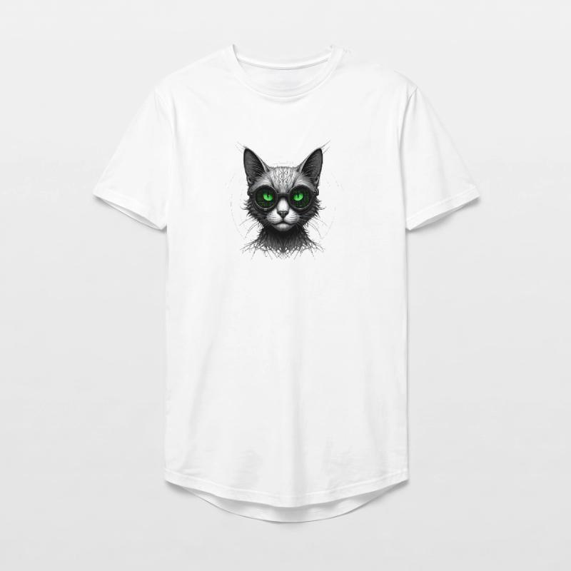 Green Eyes Computer Coder Geek Cat Long Fit Men's T-Shirt