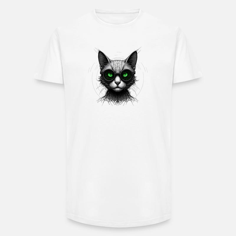 Green Eyes Computer Coder Geek Cat - Long Fit Men's T-Shirt - white