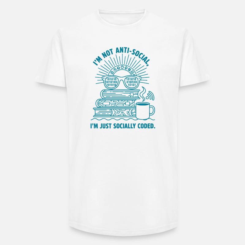 Sozial Codiert: Bücher, Kaffee & Code - Long Fit Männer T-Shirt - Weiß