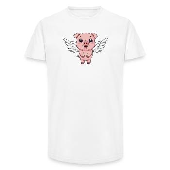 Cute Pig Cartoon Angel with Wings Farm - Long Fit Men's T-Shirt - white - Front - AI Model Male 185 light (185cm)