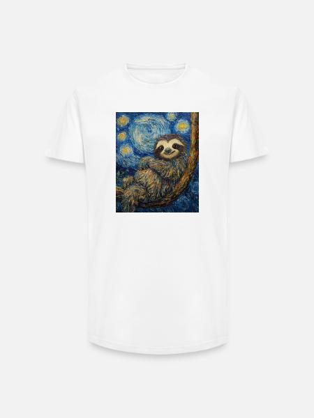 Sloth Van Gogh Style Starry Night - Long Fit Men's T-Shirt - white