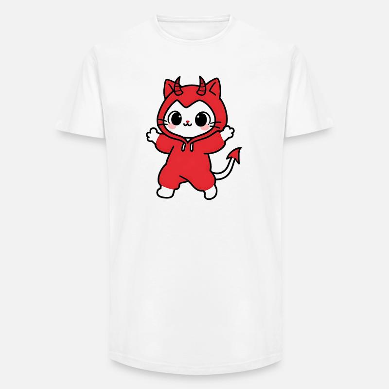 Cat Devil Kapuzenpullover Rot - Long Fit Männer T-Shirt - Weiß