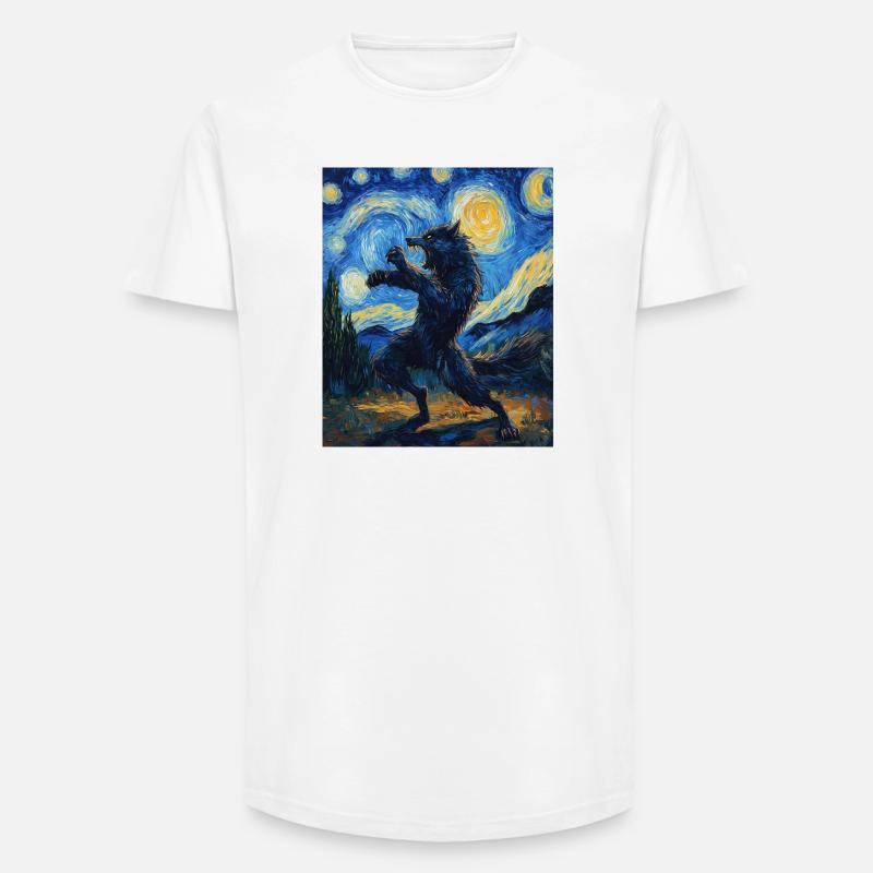 Werwolf Wolf Van Gogh Style - Long Fit Männer T-Shirt - Weiß