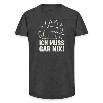 faule Katze - Statement Spruch - ich muss gar nix  - Long Fit Männer T-Shirt - Anthrazit - Vorne - AI Model Male 185 light (185cm)