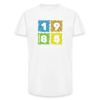40. Geburtstag Farbige Patches since 12/1985 - Long Fit Men's T-Shirt - white - Front - AI Model Male 185 light (185cm)