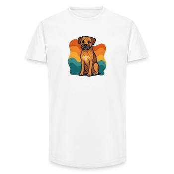 Chien Border Terrier coloré avec motif de vagues - T-shirt coupe longue homme - blanc - Devant - AI Model Male 185 light (185cm)