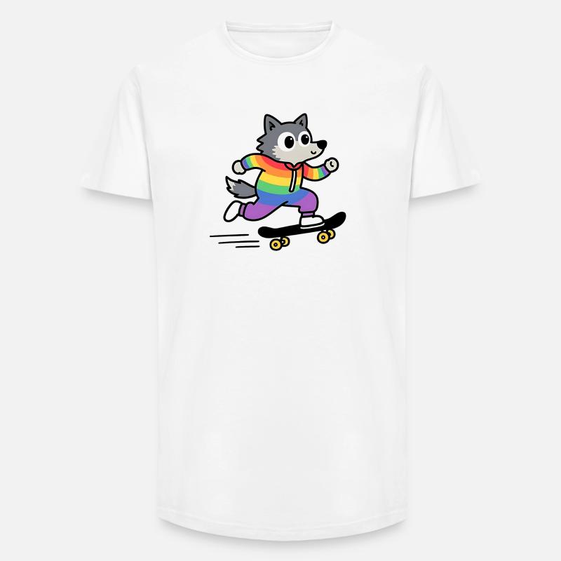 Regenbogen Wolf Schlittschuh - Long Fit Männer T-Shirt - Weiß