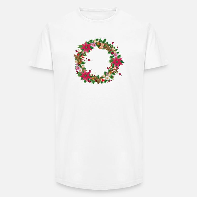 Üppig geschmückter Weihnachtskranz mit Deko - Long Fit Männer T-Shirt - Weiß