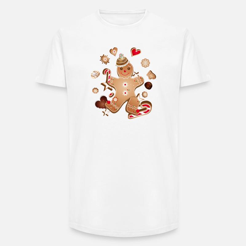 Fröhlicher Lebkuchenmann mit Weihnachtsplätzchen - Long Fit Männer T-Shirt - Weiß
