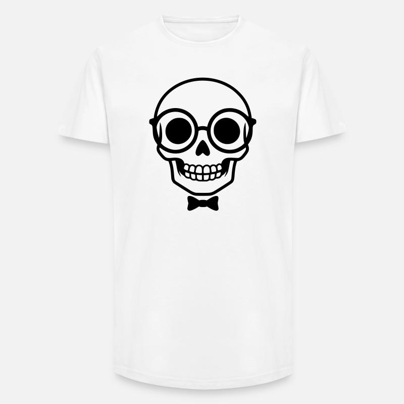 Nerd Totenkopf mit Brille & Fliege - Long Fit Männer T-Shirt - Weiß