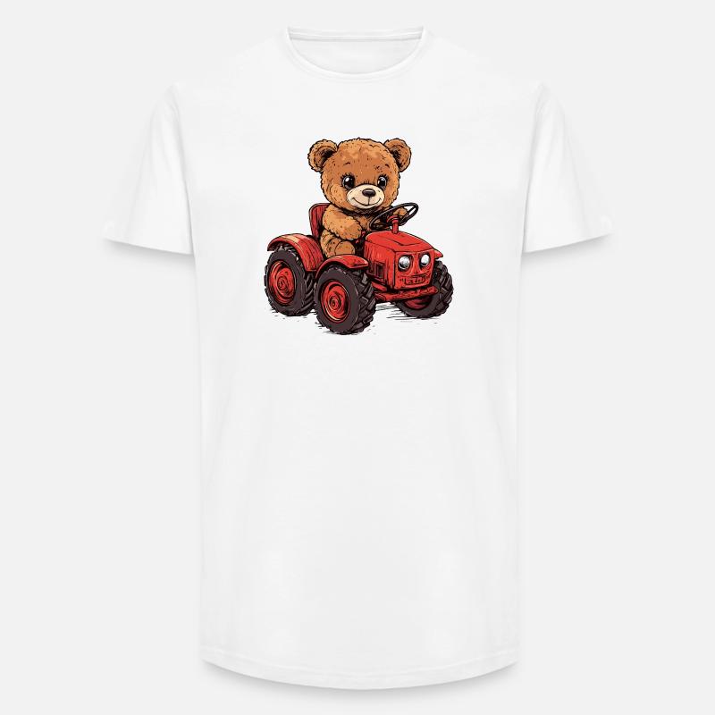 Teddybär auf rotem Traktor - Long Fit Männer T-Shirt - Weiß