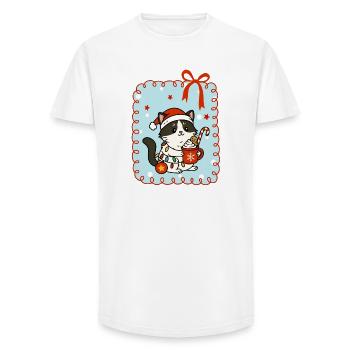 Katze an Weihnachten - Long Fit Männer T-Shirt - Weiß - Vorne - AI Model Male 185 light (185cm)