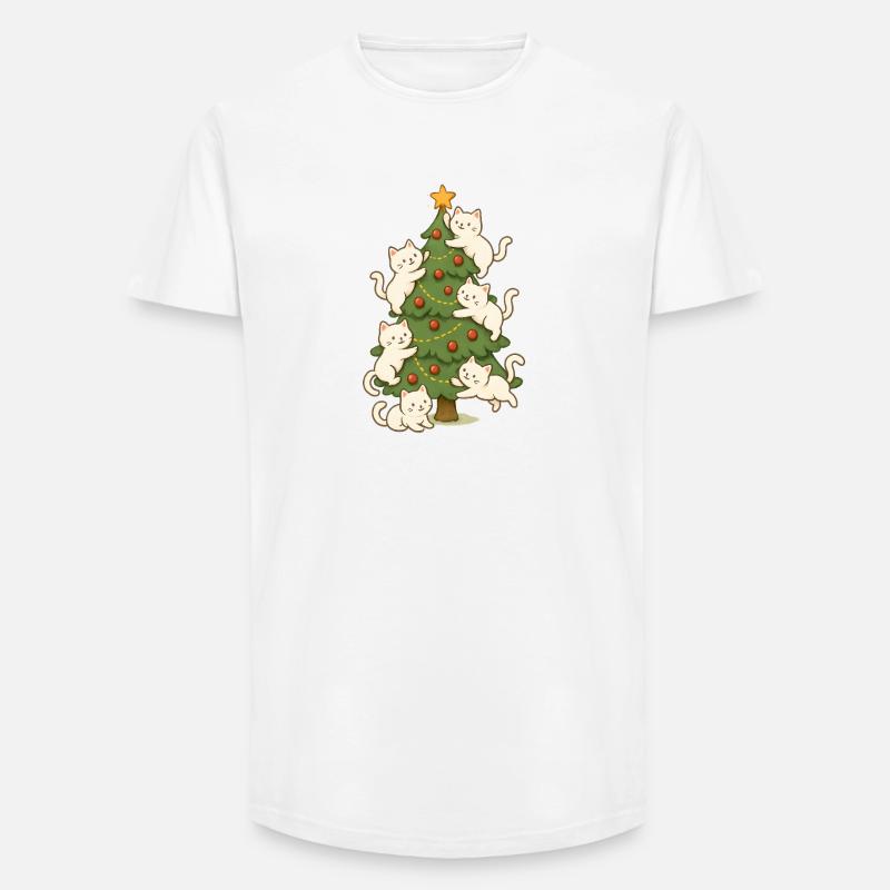 Chat, Arbre de Noël, Whimsy, Chatons - T-shirt coupe longue homme - blanc