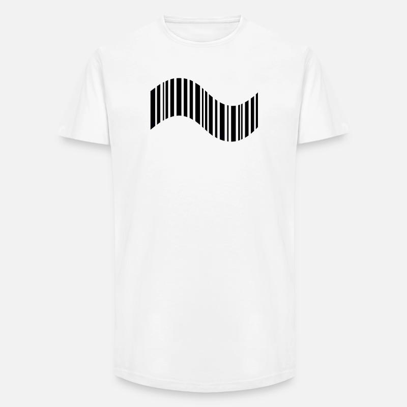 Code-barres en forme ondulée - T-shirt coupe longue homme - blanc