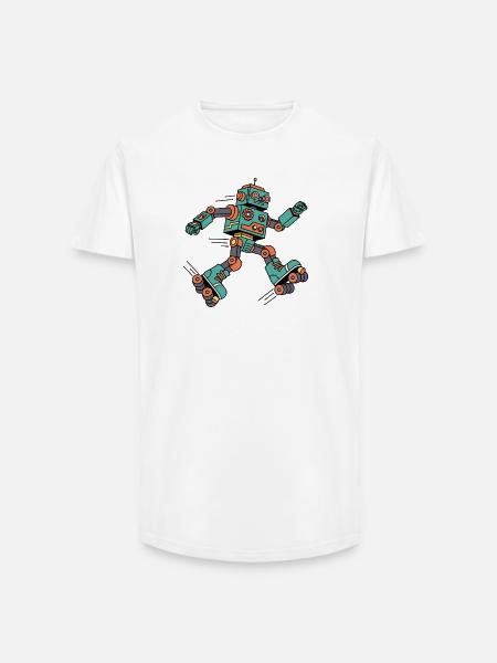 Robot Skater Cartoon Retro - Long Fit Men's T-Shirt - white