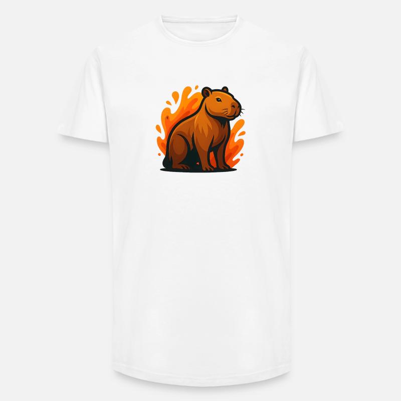 Illustrasjon av en capybara i flammer - T-skjorte herre med lang passform - hvit