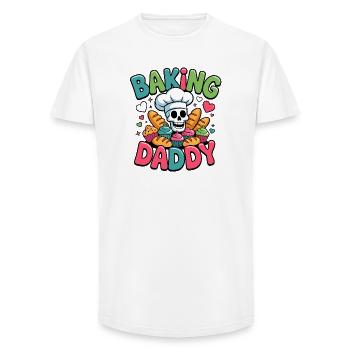 Cuisson de papa crâne motif de cuisinier - T-shirt coupe longue homme - blanc - Devant - AI Model Male 185 light (185cm)