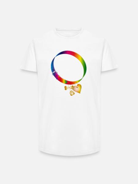 Rainbow Dog Collar Motif with Pendants - Long Fit Men's T-Shirt - white