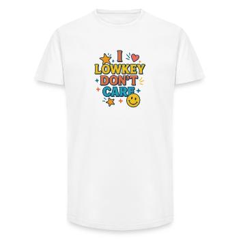 Un peu peu s’en fiche, drôle de phrase - T-shirt coupe longue homme - blanc - Devant - AI Model Male 185 light (185cm)