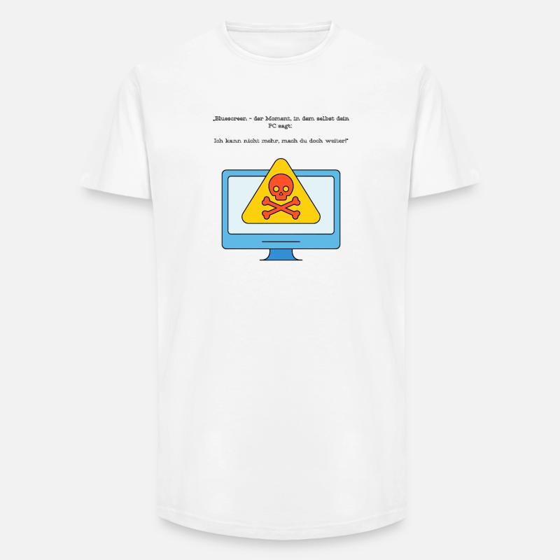 Blue Screen Humor Skull Warnung - Long Fit Männer T-Shirt - Weiß