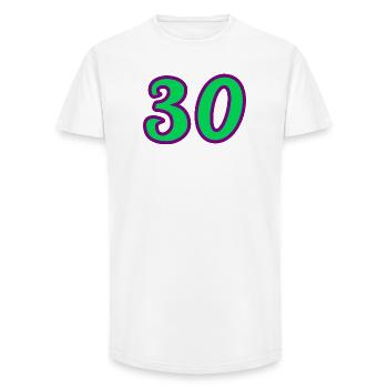 30. 30 YEARS. 30th ANNIVERSARY. 30 YEARS ANNIVERSARY. - Long Fit Men's T-Shirt - white - Front - AI Model Male 185 light (185cm)