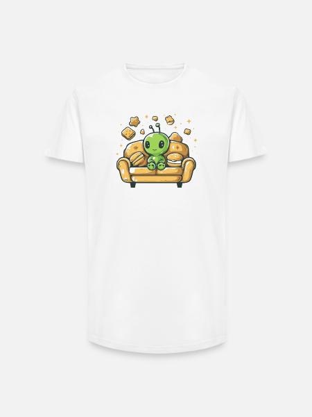 Cuddly alien on sunny sofa - Long Fit Men's T-Shirt - white