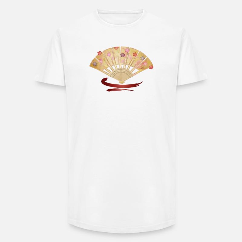 Eleganter Fächer mit Kirschblüten und Rotakzent - Long Fit Männer T-Shirt - Weiß