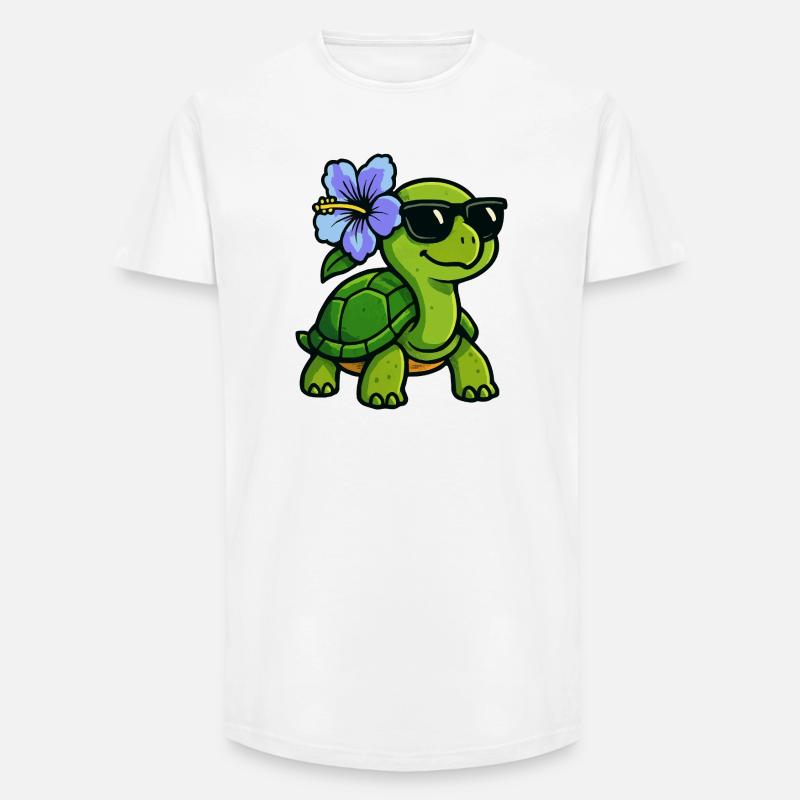 Tortue avec fleur d’hibiscus - T-shirt coupe longue homme - blanc