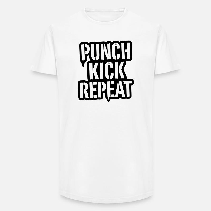 Punch, Kick, Repeat Schriftzug - Kickboxen  - Long Fit Männer T-Shirt - Weiß