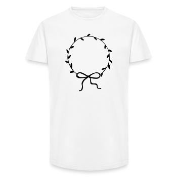 Couronne de feuilles avec arc dessiné à la main - T-shirt coupe longue homme - blanc - Devant - AI Model Male 185 light (185cm)