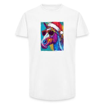 Portrait de Noël de cheval - T-shirt coupe longue homme - blanc - Devant - AI Model Male 185 light (185cm)