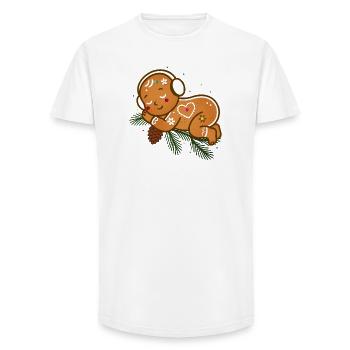 Bébé pain d’épices blotti sur des branches de sapin - T-shirt coupe longue homme - blanc - Devant - AI Model Male 185 light (185cm)