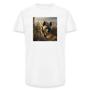 Striped hyena in the desert - Long Fit Men's T-Shirt - white - Front - AI Model Male 185 light (185cm)