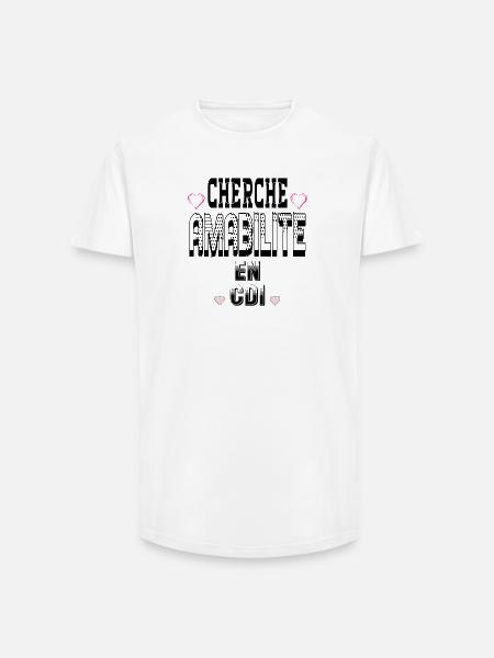 Cherche Amabilité en CDI - T-shirt coupe longue homme - blanc