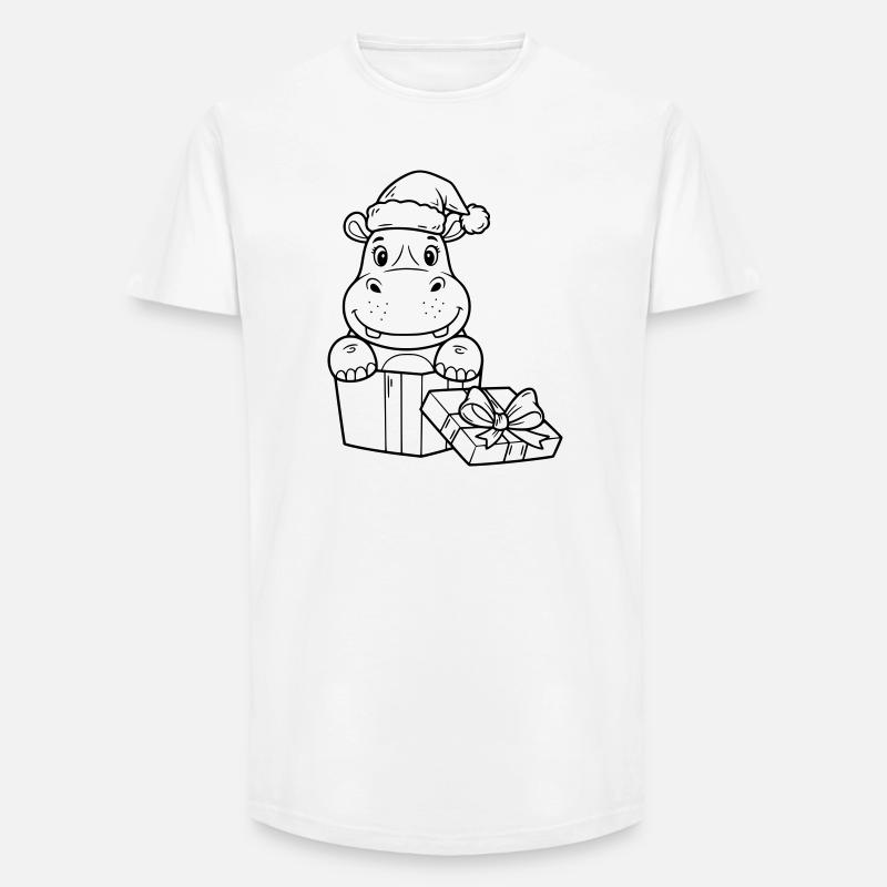 Weihnachts-Nilpferd mit Geschenken - Long Fit Männer T-Shirt - Weiß