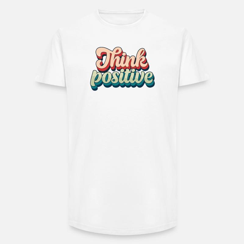 Think Positive Retro Script - Long Fit Men's T-Shirt - white