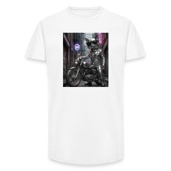 Metallic Silver Cat Motorbike Statue Art - Long Fit Men's T-Shirt - white - Front - AI Model Male 185 light (185cm)