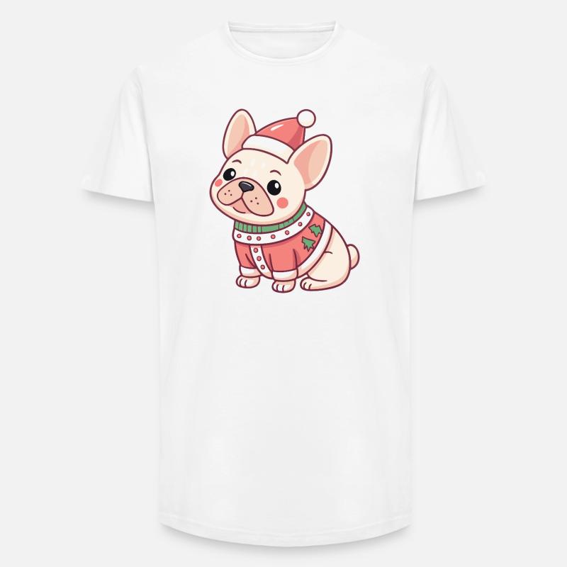 Chiot Noël en pull rouge - T-shirt coupe longue homme - blanc