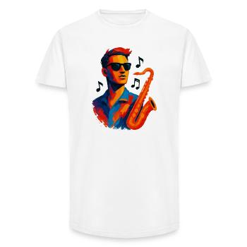 Jazz - Saxophone - Musique - T-shirt coupe longue homme - blanc - Devant - AI Model Male 185 light (185cm)