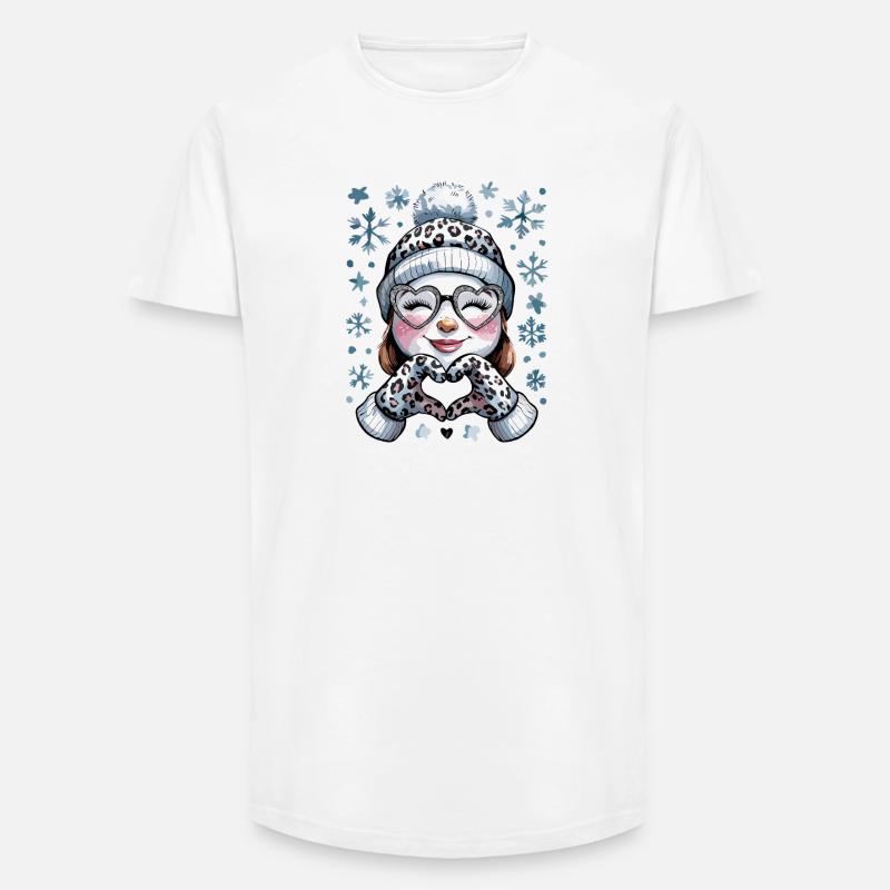  Winter Schneemann Mädchen mit Leopardenmuster - Long Fit Männer T-Shirt - Weiß