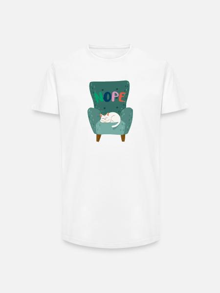 Cute Sleeping Cat with "NOPE" Lazy Mood - Long Fit Men's T-Shirt - white