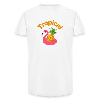Tropical Vibes. Flamingo & Pineapple. Vacation, Time Out - Long Fit Men's T-Shirt - white - Front - AI Model Male 185 light (185cm)
