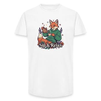 Fuchs tea time – enjoy peace and quiet - Long Fit Men's T-Shirt - white - Front - AI Model Male 185 light (185cm)