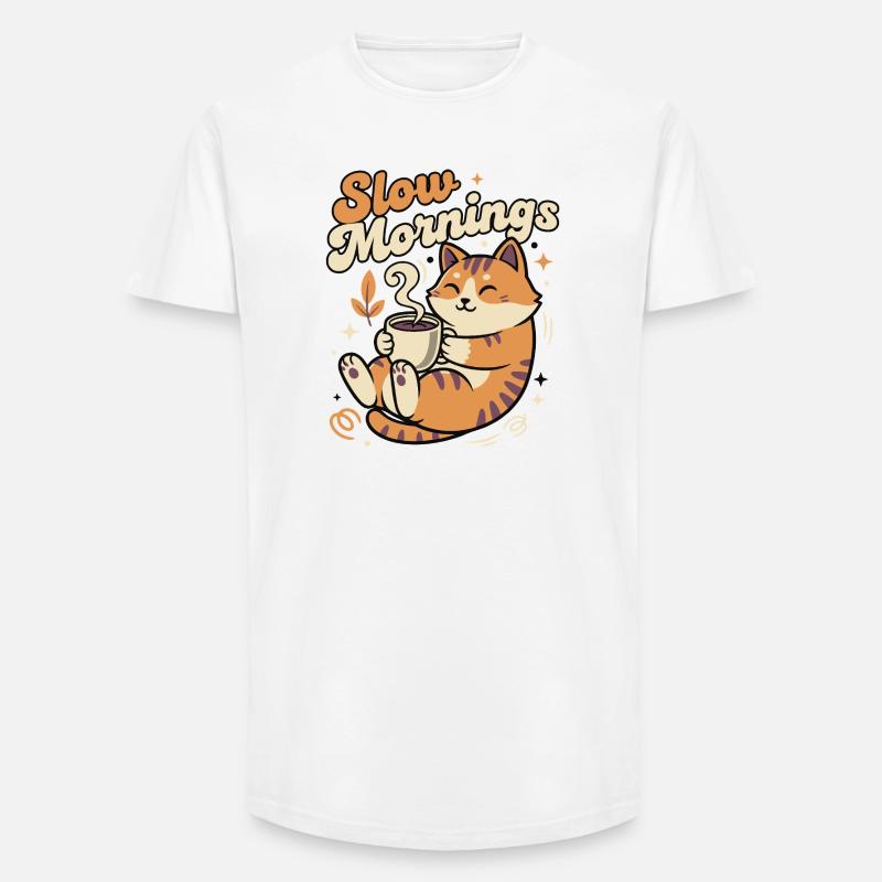 Langsame Morgenkatze mit Kaffee - Long Fit Männer T-Shirt - Weiß