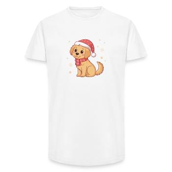 Flauschiger Weihnachtshund mit Hut und Schal - Long Fit Männer T-Shirt - Weiß - Vorne - AI Model Male 185 light (185cm)