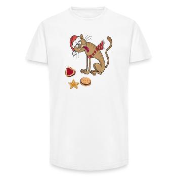 Weihnachtskatze mit Hut und Schal - Long Fit Männer T-Shirt - Weiß - Vorne - AI Model Male 185 light (185cm)